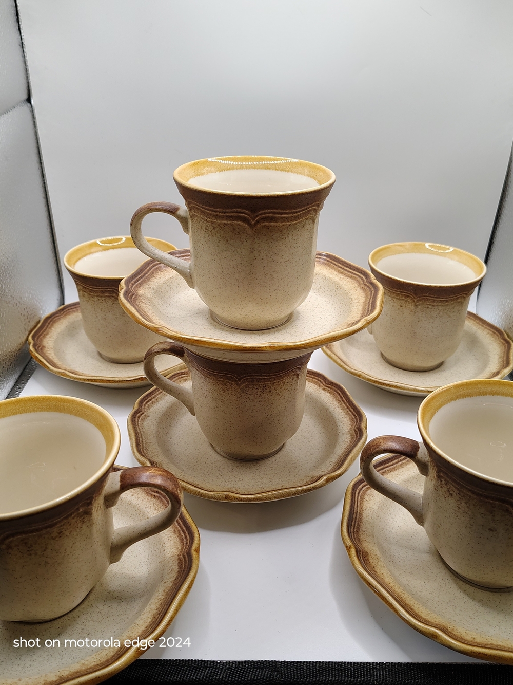 Vintage Mikasa Whole Wheat E8000 Stoneware Cup Saucer Japan 12pc Set